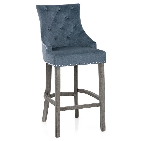 Chaise de Bar Bois Gris Tissu - Ascot Bleu Chaise de Bar Bois Gris Tissu - Ascot Bleu