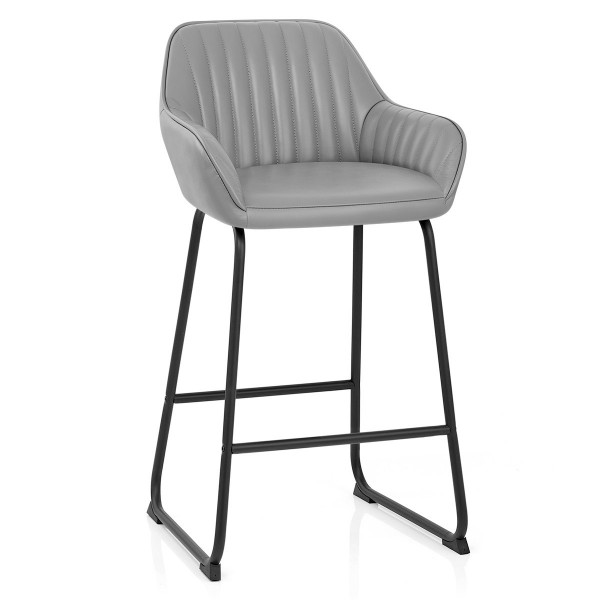 Tabouret de Bar Cuir Véritable - Kanto Gris Tabouret de Bar Cuir Véritable - Kanto Gris